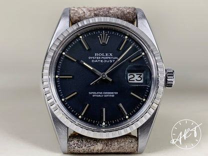 Vintage 1974 Rolex Oyster Perpetual DateJust Matte Black T Dial SS Watch 1603