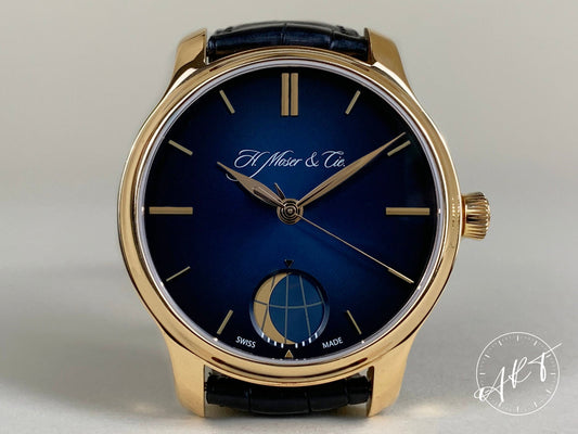 H. Moser & Cie. Endeavour Moon Blue Dial 18K RG Manual Watch 1348-0100 w/ B&P