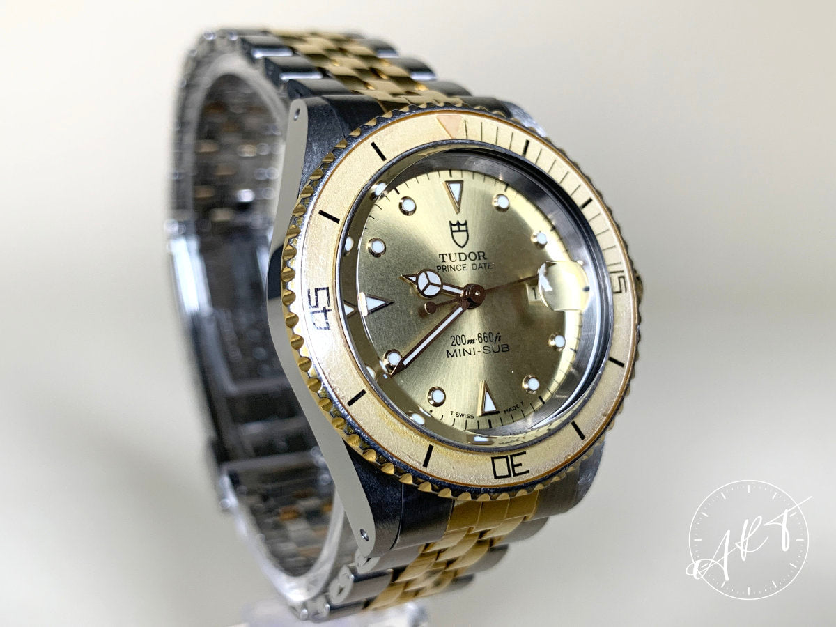 1987 Tudor Prince Date Mini-Sub Champagne Dial Two-Tone SS Diver Watch 94401