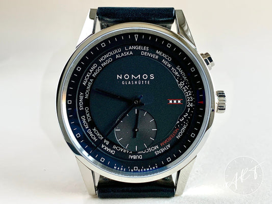 NOMOS Glashutte Zurich Weltzeit Worldtime Black Dial Amsterdam Ltd Watch BP