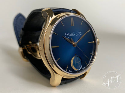 H. Moser & Cie. Endeavour Moon Blue Dial 18K RG Manual Watch 1348-0100 w/ B&P