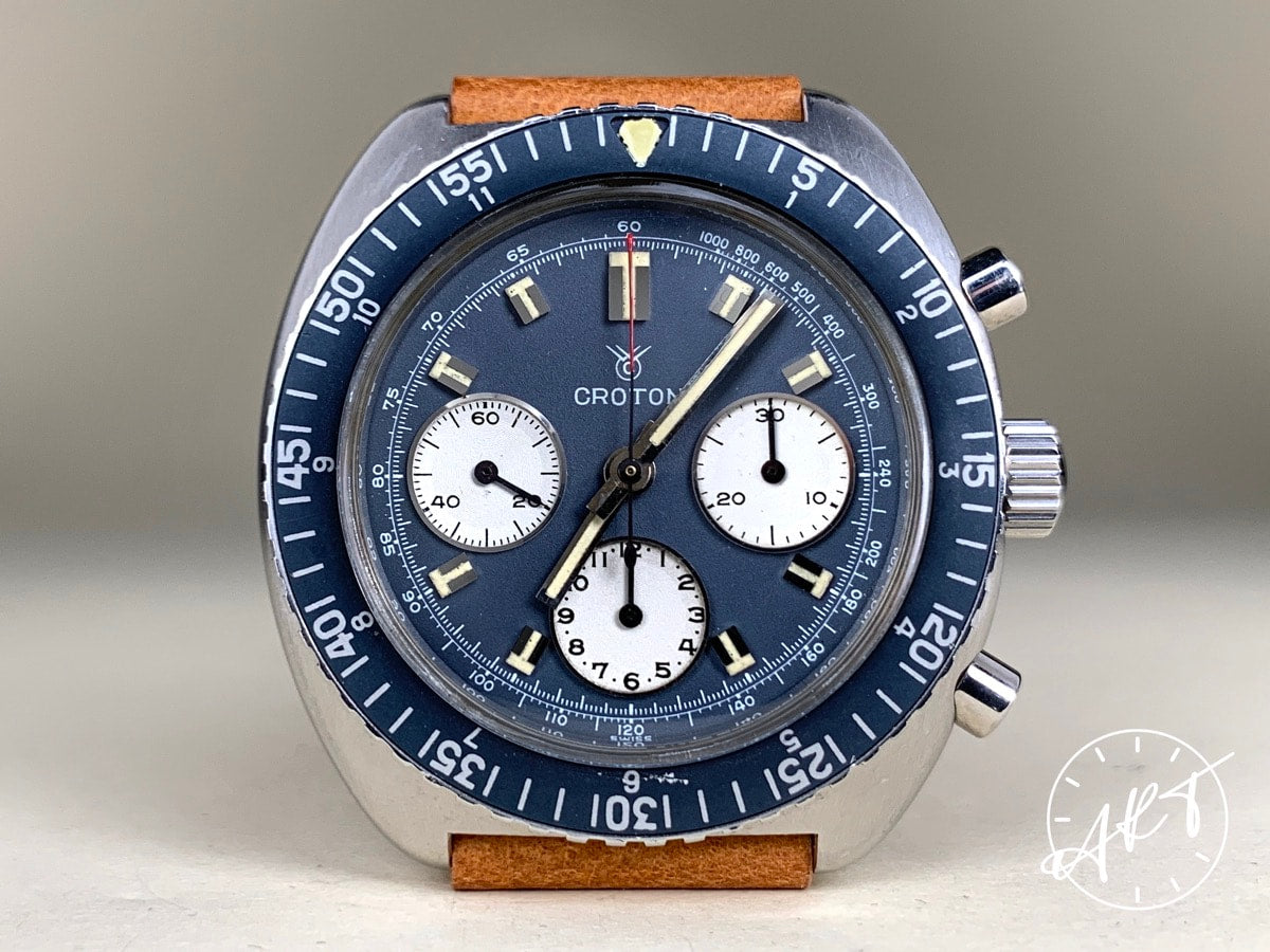 Vintage Croton Sea Diver Val 72 Chronograph Blue Dial SS Manual Watch