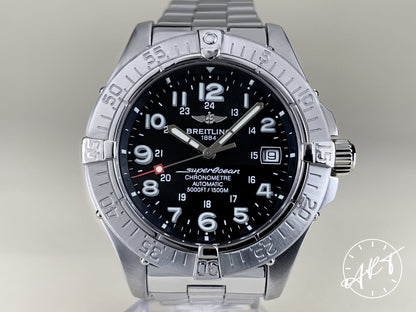 Breitling SuperOcean Black Dial SS Auto Diver Watch A17360 w/ Paper & Manual