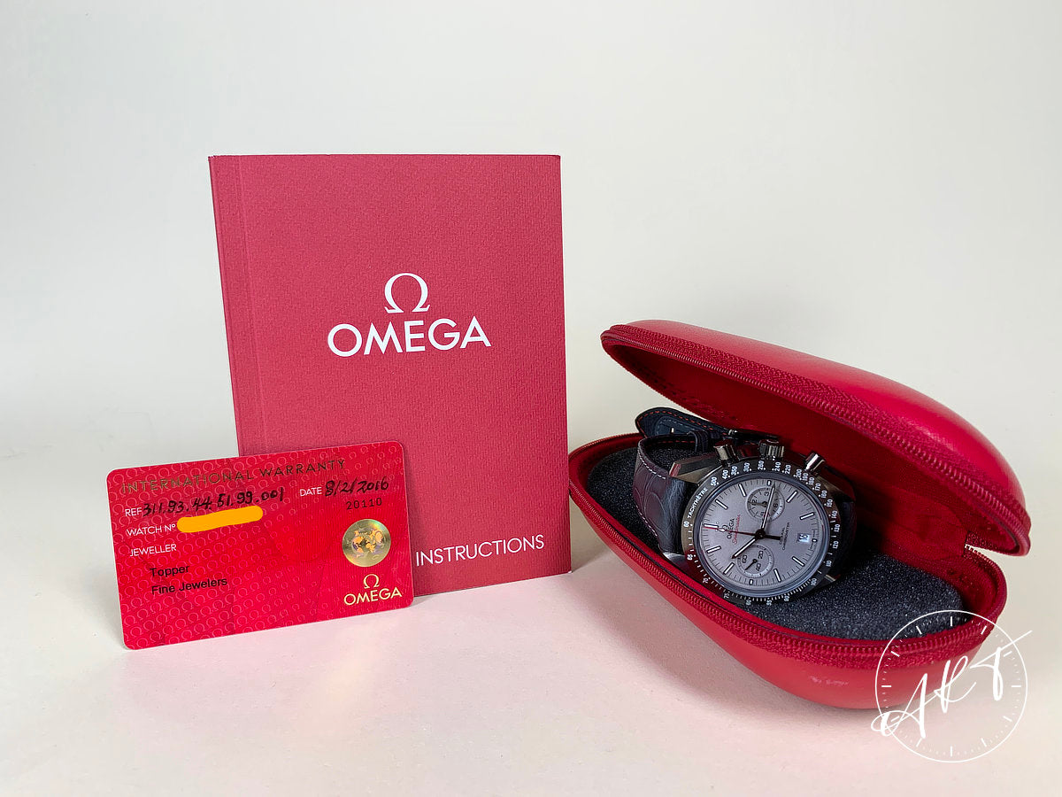 Omega Speedmaster Gray Side of the Moon Platinum Dial Ceramic Watch w/ Paper