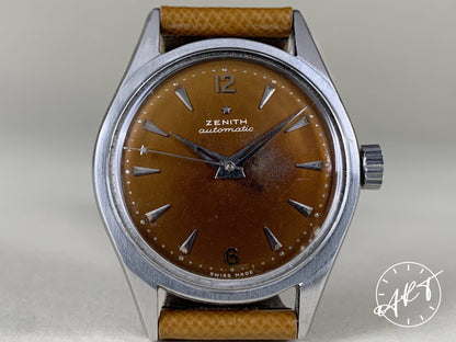 Vintage Zenith Cal 133.8 Brown Tropical Dial SS Bumper Watch w/ "Star" Hand