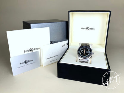 Bell & Ross Day-Date Chronograph Black Dial Stainless Steel Auto Watch w/ B&P