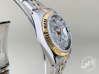 NEW Tudor Princess OysterDate Silver Linen Diamond Dial 18K Gold & SS Watch 92413 BP