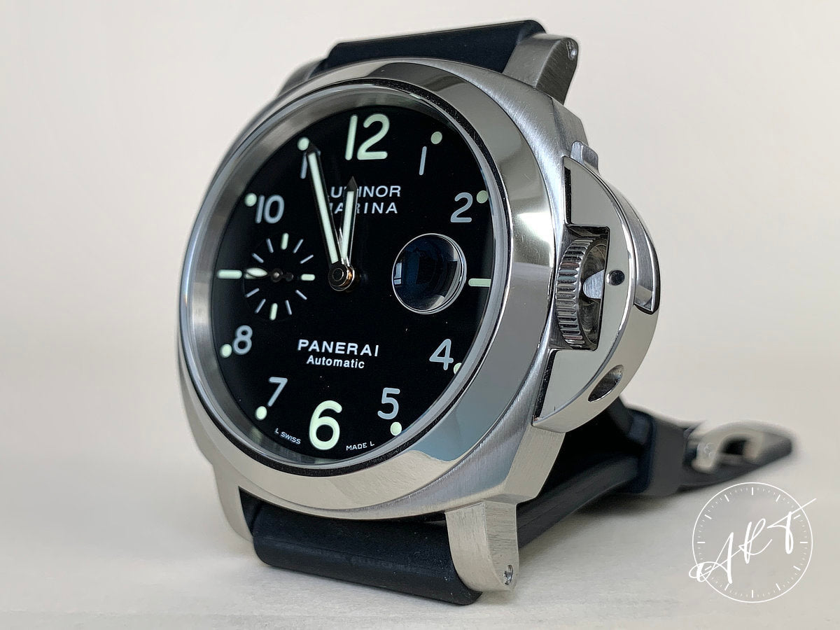 2004 Panerai PAM 164 Luminor Marina Black Dial Acciaio Auto Diver Watch PAM00164