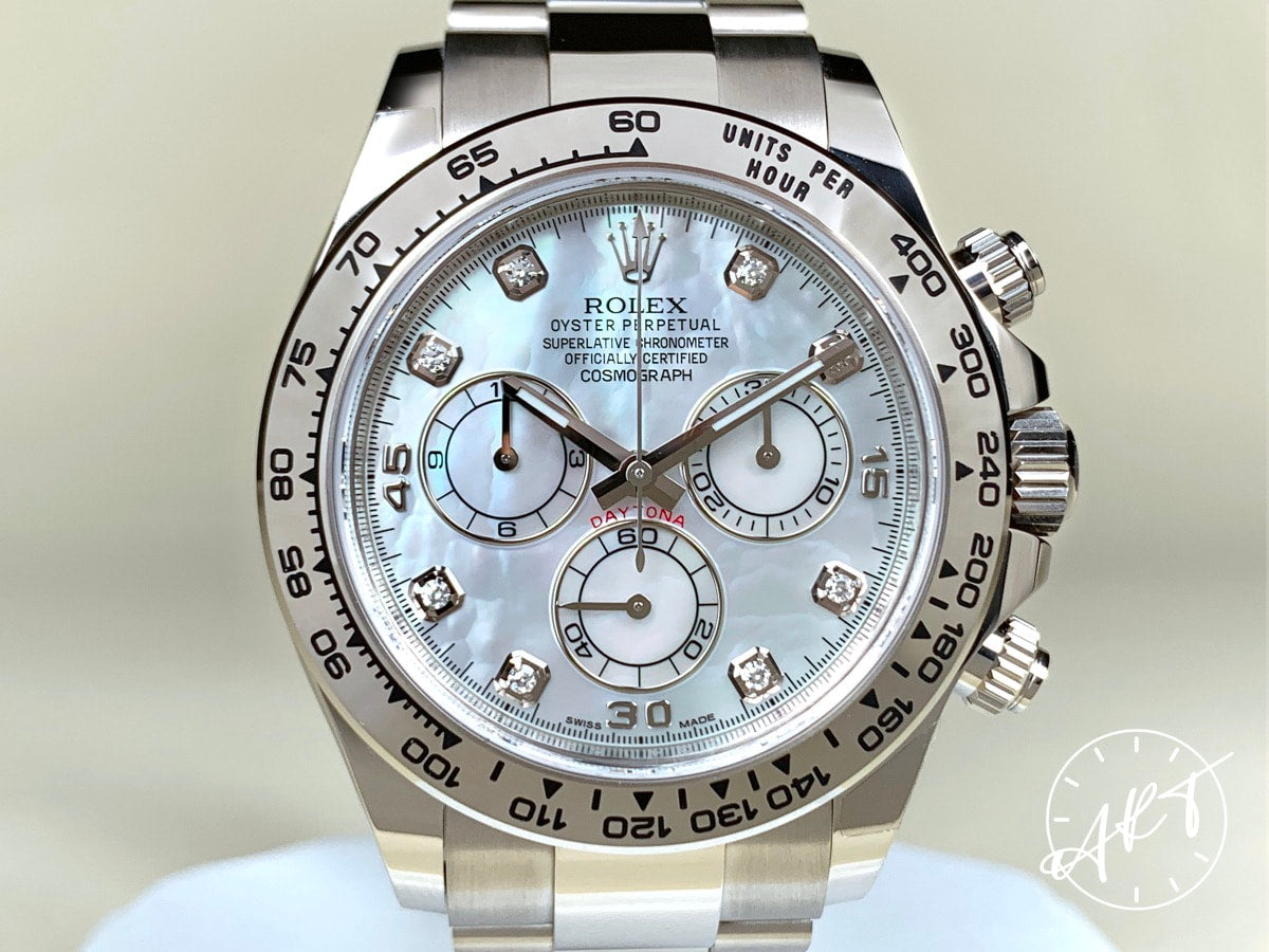 NEW Rolex Daytona MOP Mother of Pearl & Diamond Dial 18K WG Auto Watch 116509 BP