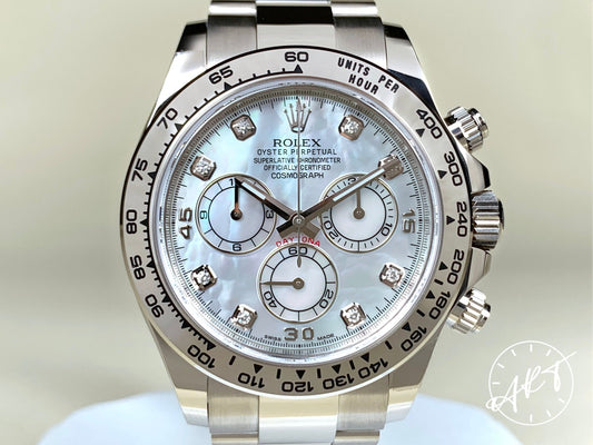 NEW Rolex Daytona MOP Mother of Pearl & Diamond Dial 18K WG Auto Watch 116509 BP