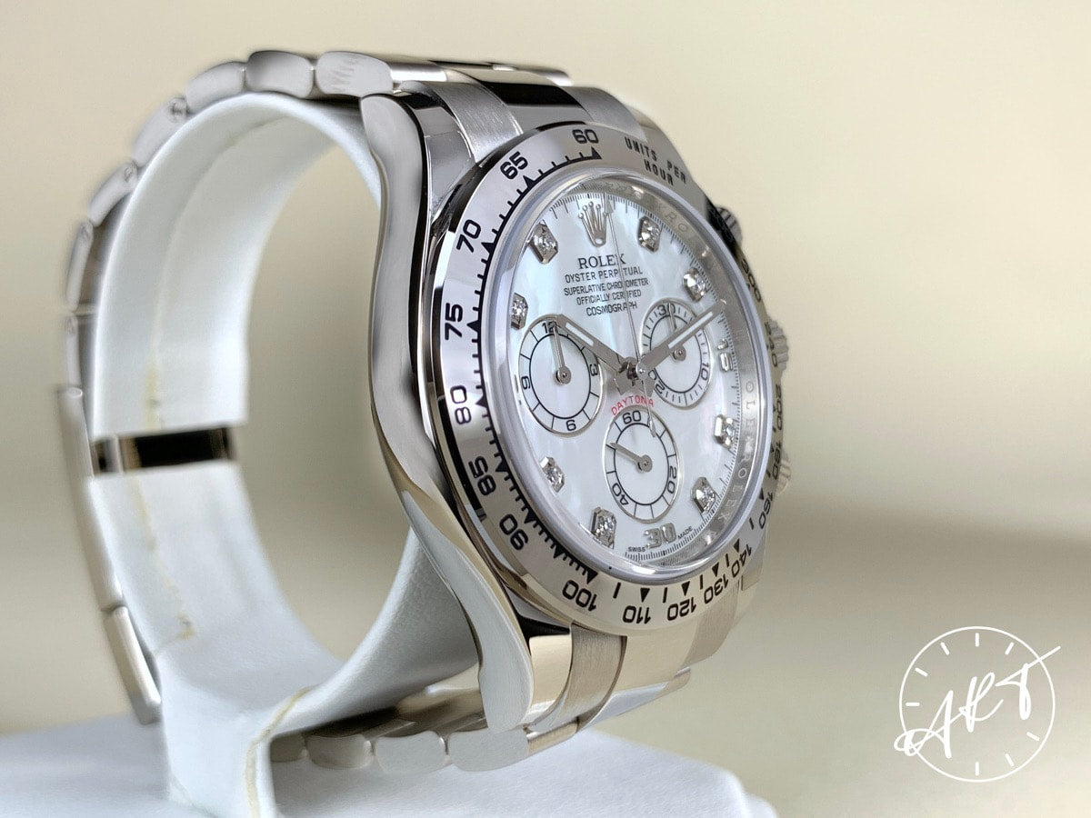 NEW Rolex Daytona MOP Mother of Pearl & Diamond Dial 18K WG Auto Watch 116509 BP