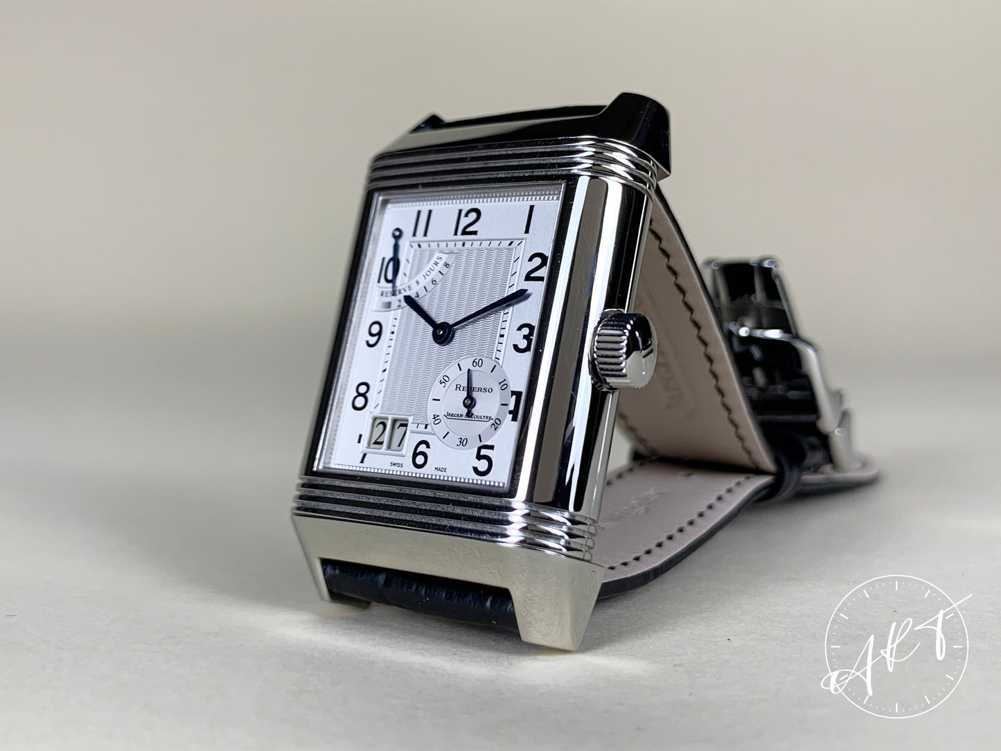 Jaeger-LeCoultre Reverso Grande Date Silver Dial SS Manual Watch Q3008120 w/ B&P