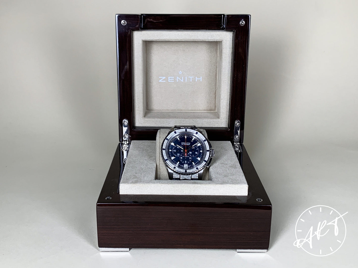 Zenith El Primero Flyback Chrono FACTORY DIAMOND Blue Dial SS Stratos Watch w/Box