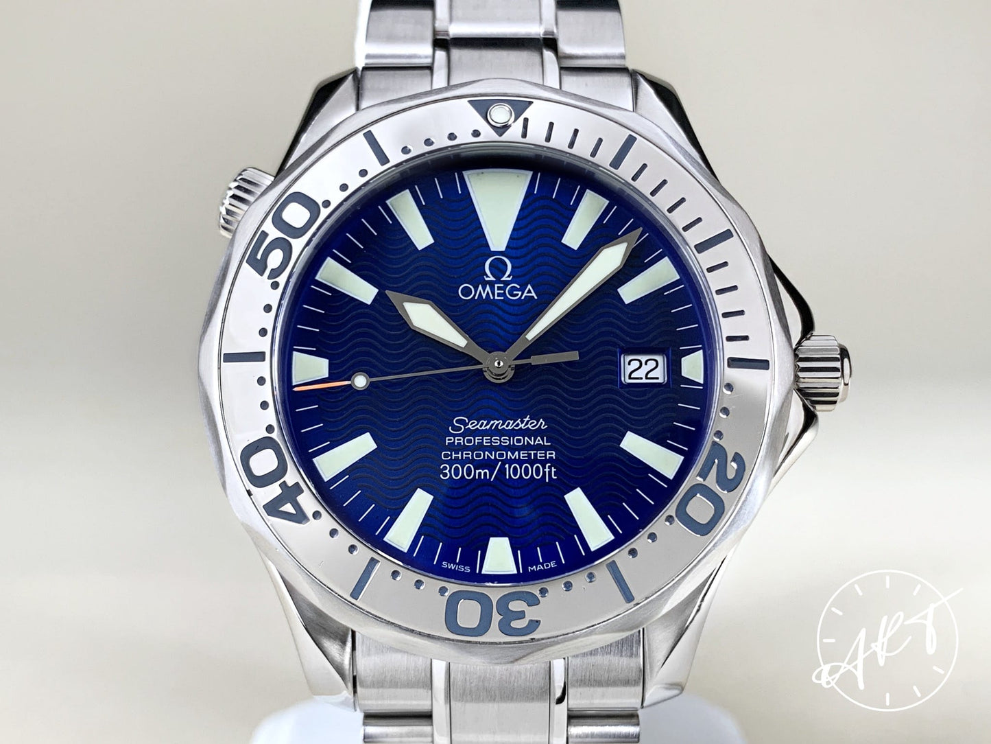 Omega Seamaster 300 Electric Blue Wave Dial SS Auto Diver Watch 2255.80.00