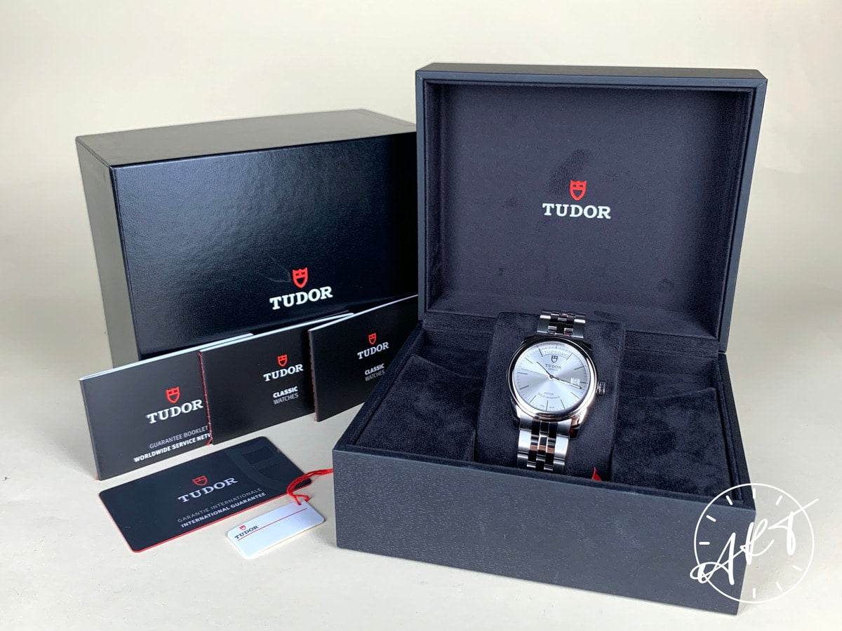 NEW Tudor Glamour Day-Date Silver Dial SS Auto Watch 56000-0005 w/ B&P