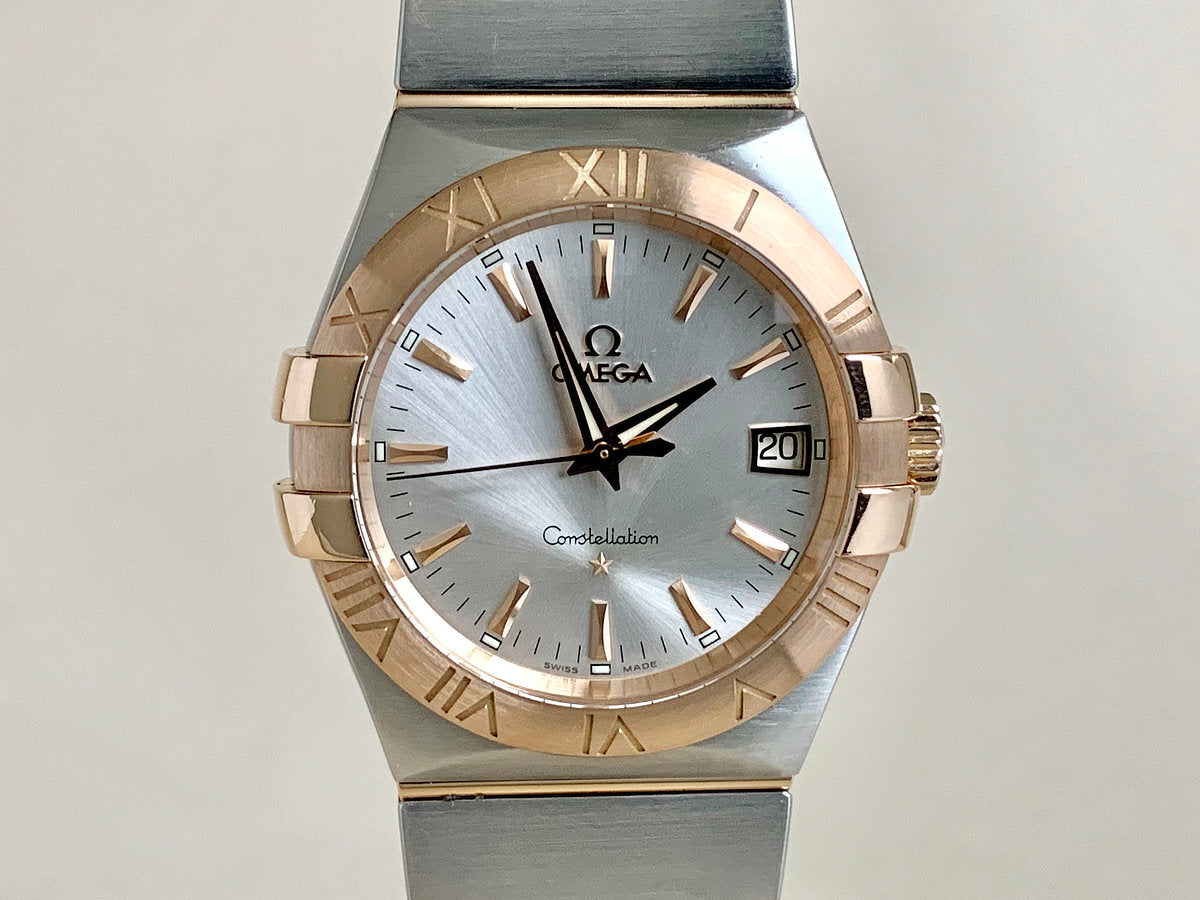 Omega Constellation Silver Dial 18K RG & SS Quartz Watch w/ Paper & Manual