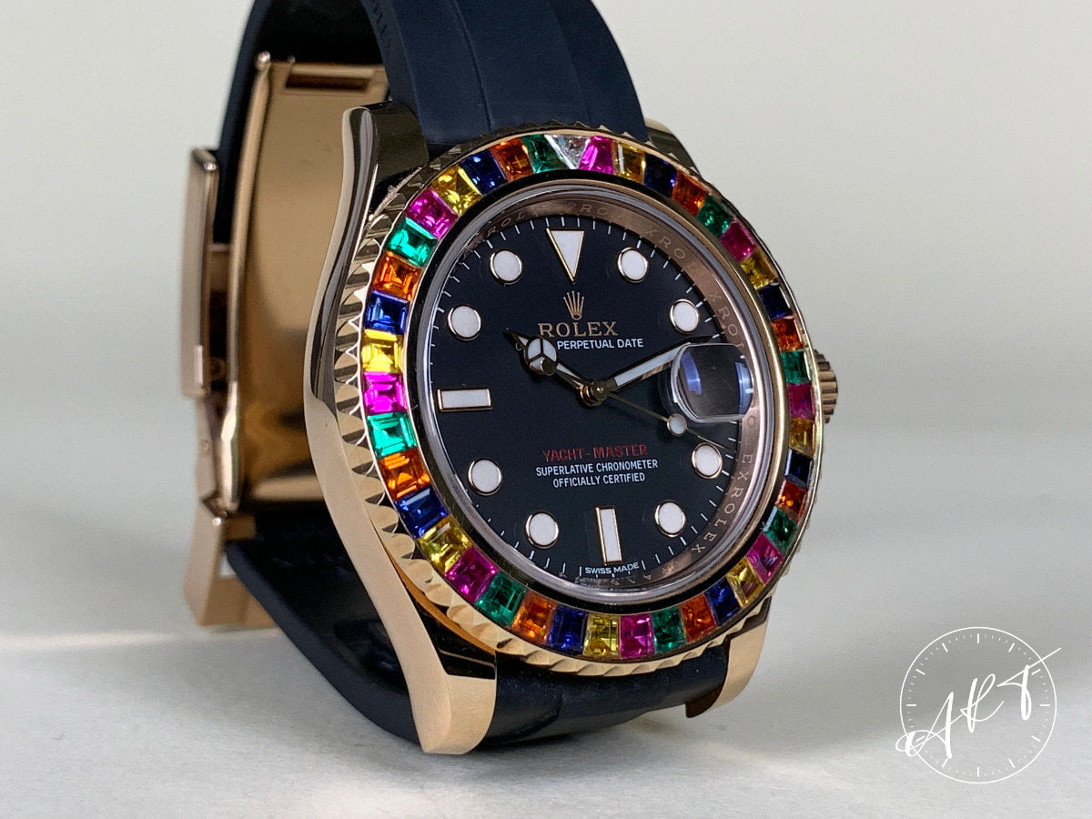 Rolex Yacht-Master Black Dial “Tutti Frutti” 18K RG Auto Watch 116655 w/ B&P