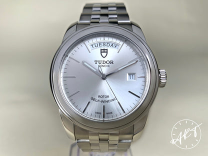 NEW Tudor Glamour Day-Date Silver Dial SS Auto Watch 56000-0005 w/ B&P
