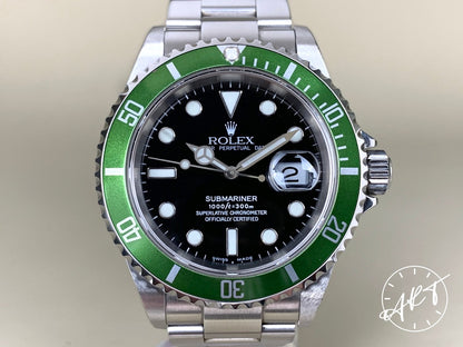 2003 Rolex Submariner Mark 1 Dial “Flat 4 Kermit” 50th Anniv Diver Watch 16610LV BP