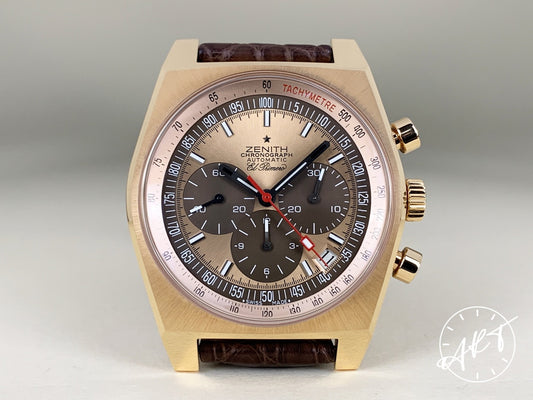 NEW Zenith El Primero Vintage 1969 Gold & Chocolate Dial 18K RG Ltd Watch BP