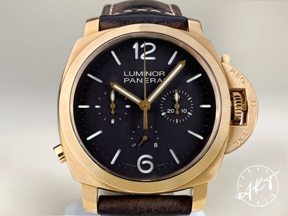 Panerai PAM 344 Luminor 1950 Chrono 8 Days Brown Dial 18K RG SE Watch PAM00344 BP