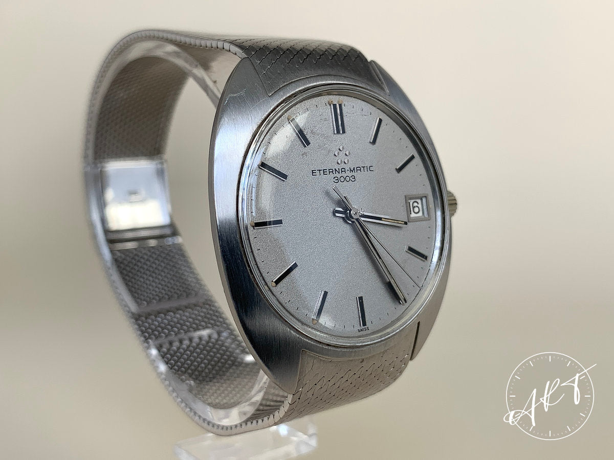 Vintage Eterna Matic 3003 Silver Dial 18K White Gold Automatic Watch