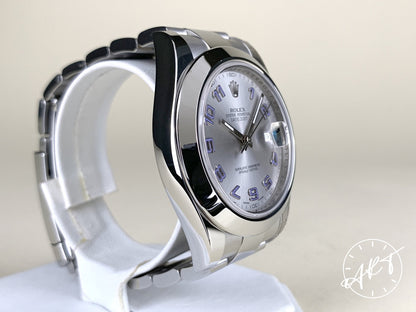 2012 Rolex Datejust II Silver Purple Arabic Dial SS Watch 116300 BP