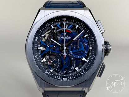 Zenith Defy 21 El Primero Blue Dial Titanium Auto Skeleton Watch in FULL SET