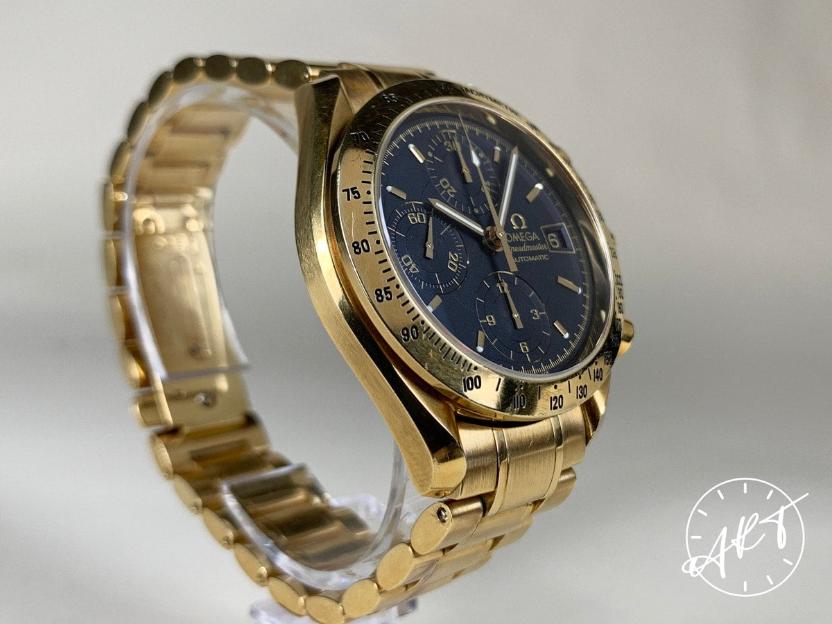 Omega Speedmaster Date Black Dial 18K Gold Auto Pilot Watch 3113.53.00 w/ B&P