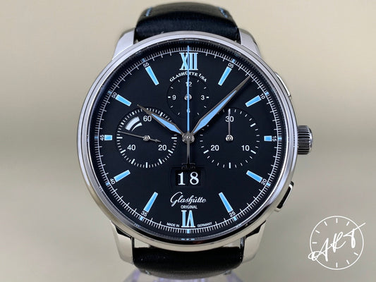 Glashütte Original Senator Chrono Panorama Date Black Dial SS Auto Watch w/ B&P