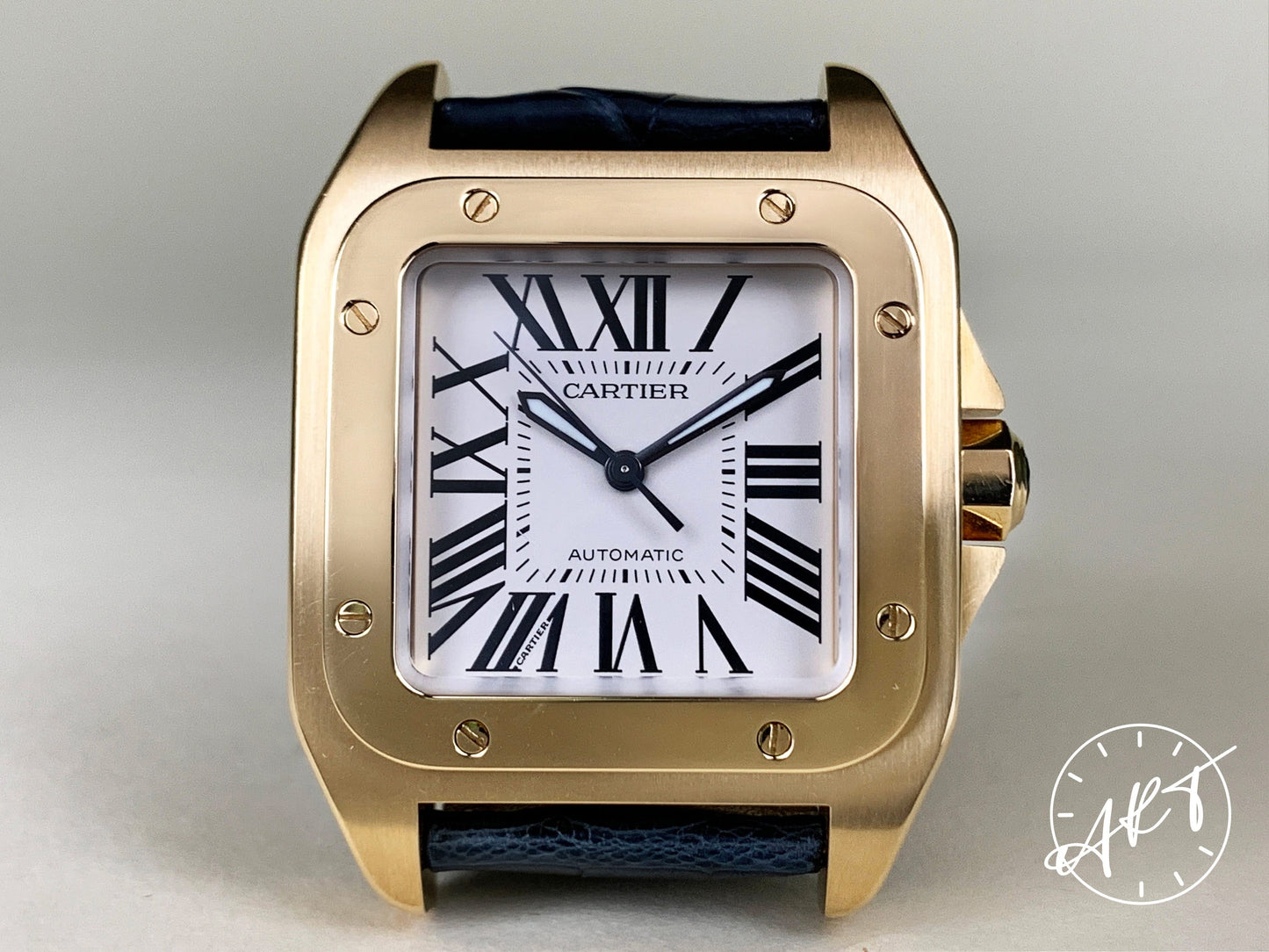 Cartier Santos 100 White Dial 18K Rose Gold Automatic Watch 2880 w/ Box