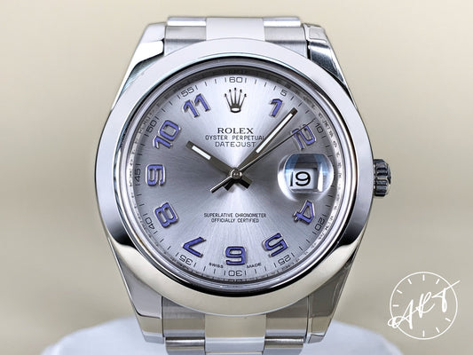 2012 Rolex Datejust II Silver Purple Arabic Dial SS Watch 116300 BP