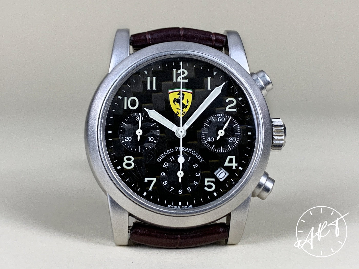 Girard-Perregaux Ferrari Cal 2280 Chrono Black Carbon Fiber Dial SS Watch 8020