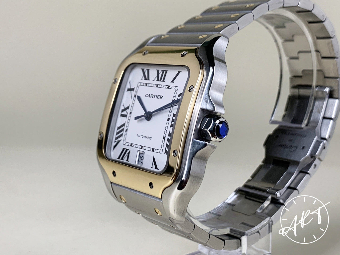 Cartier Santos de Cartier Gold Bezel Silver Dial 18K Gold & SS Watch W2SA0006 BP