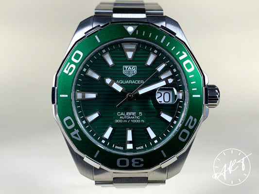 TAG Heuer Aquaracer Cal 5 Green Dial SS Auto Green "Hulk" Diver Watch w/ B&P