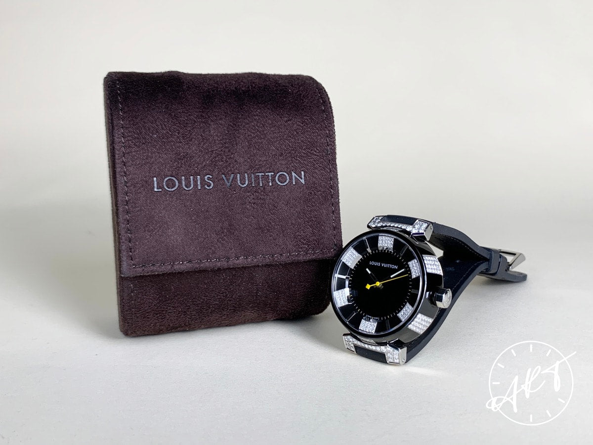 Louis Vuitton Tambour Black Dial PVD-Coated Stainless Steel Quartz Watch Q111Q