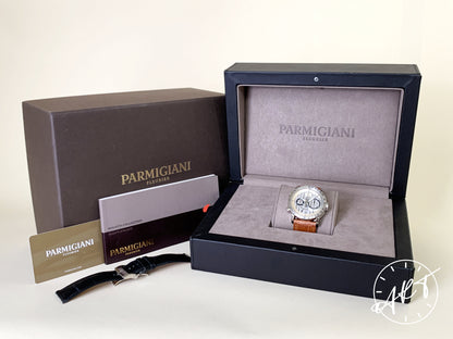 Parmigiani Bugatti Atalante Flyback Chrono Silver Dial 18K WG Watch PFC329 BP