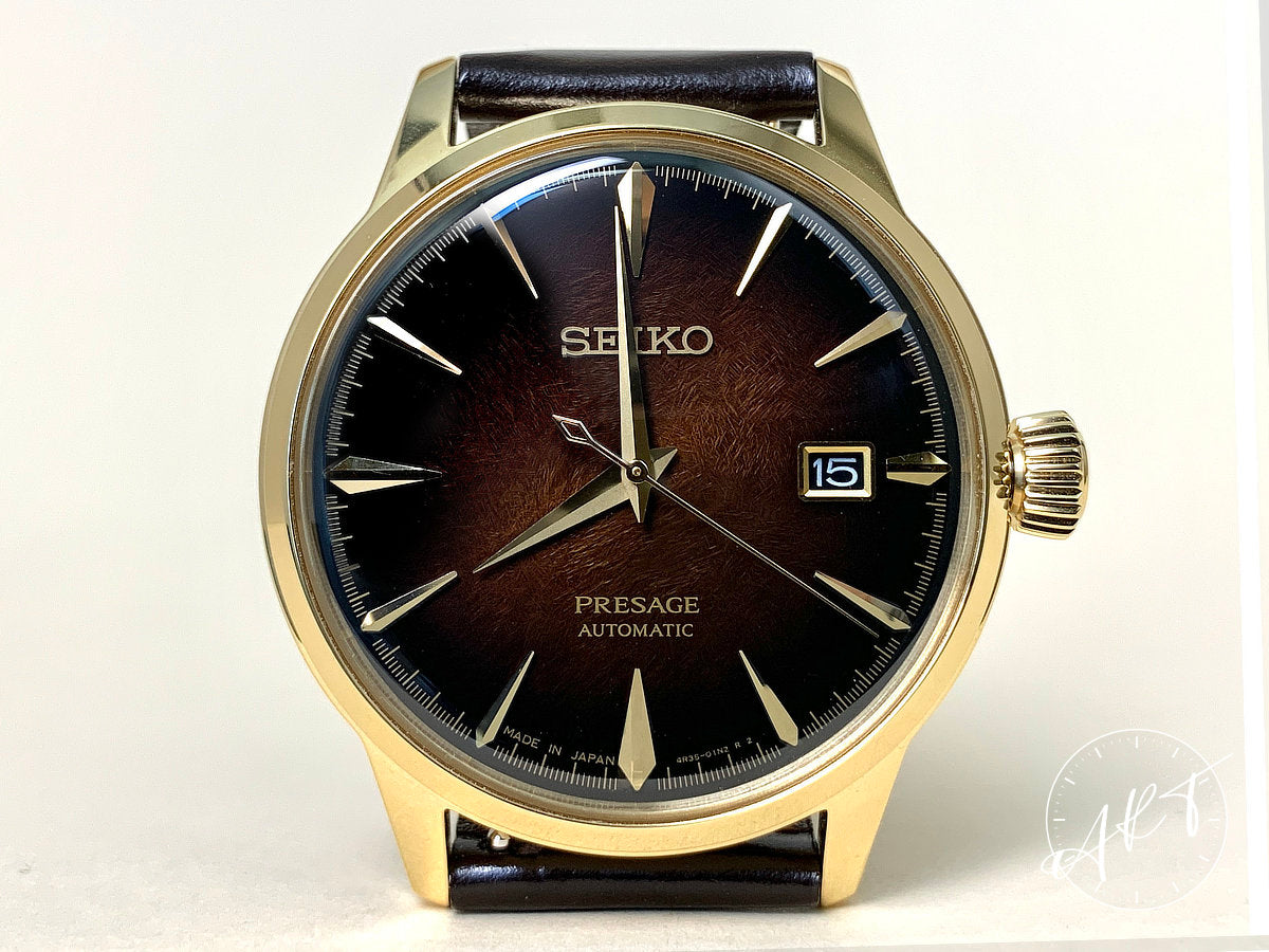 NEW Seiko Presage Cocktail Brown Dial Gold Plated SS Auto Ltd Ed Watch SARY134