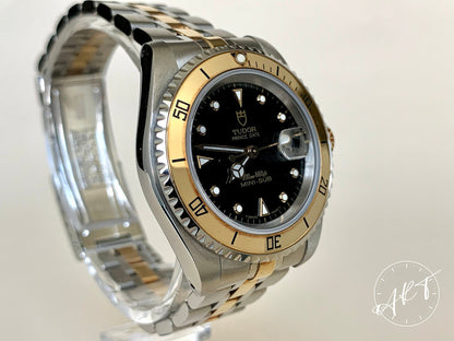 1998 Tudor Prince Date Mini-Sub Black Dial Gold & SS Diver Watch 73193 BP