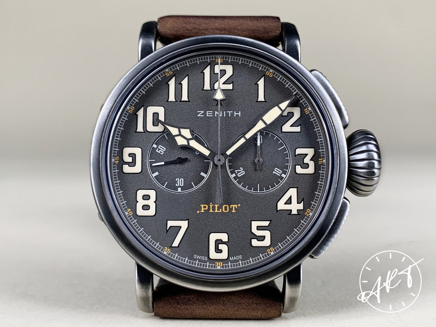 Zenith Pilot Type 20 El Primero Chrono Slate Gray Dial SS Auto Ton-Up Watch BP