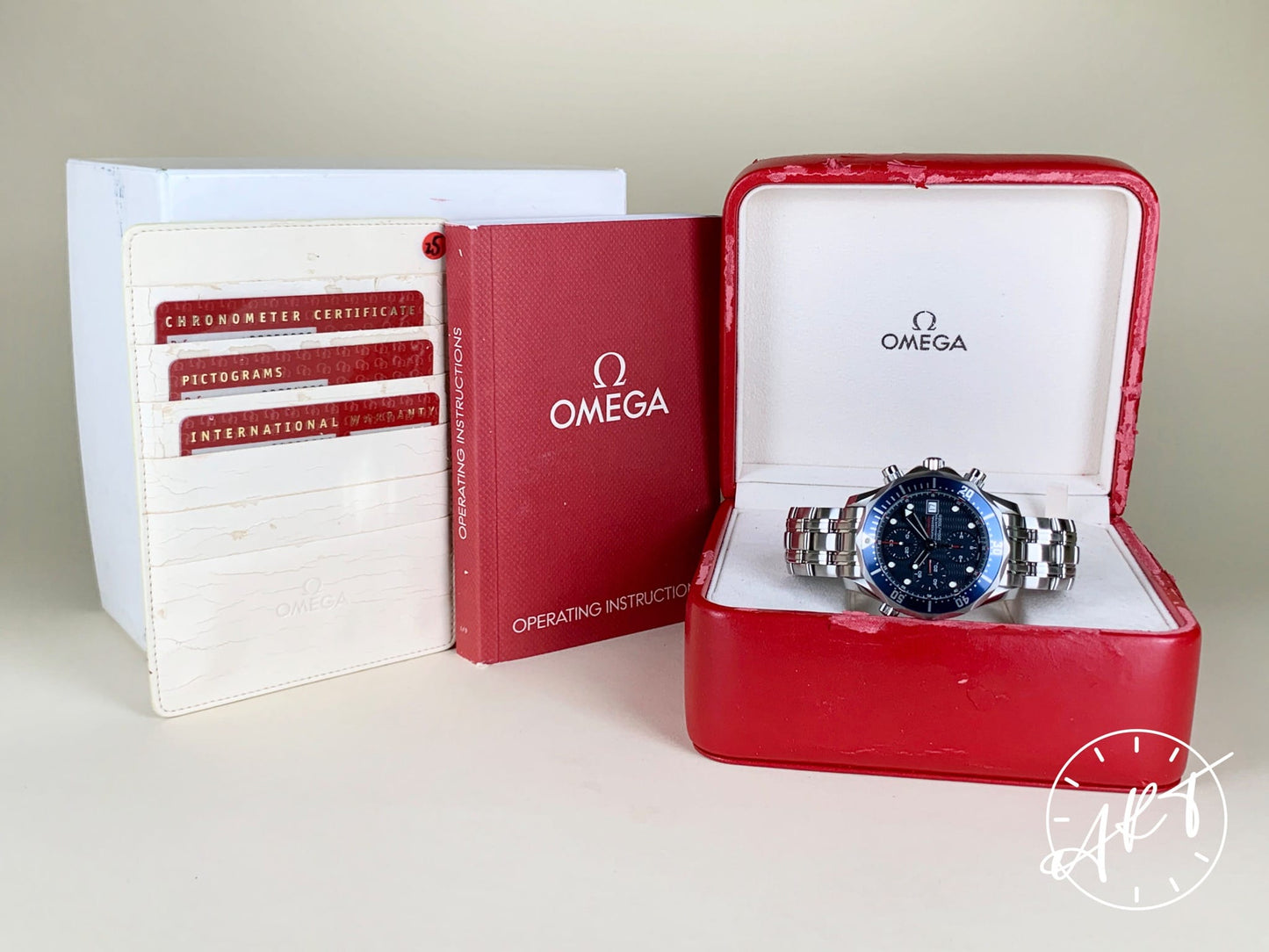 Omega Seamaster 300 Chronograph Blue Dial SS Auto Diver Watch 2225.80.00 w/ B&P