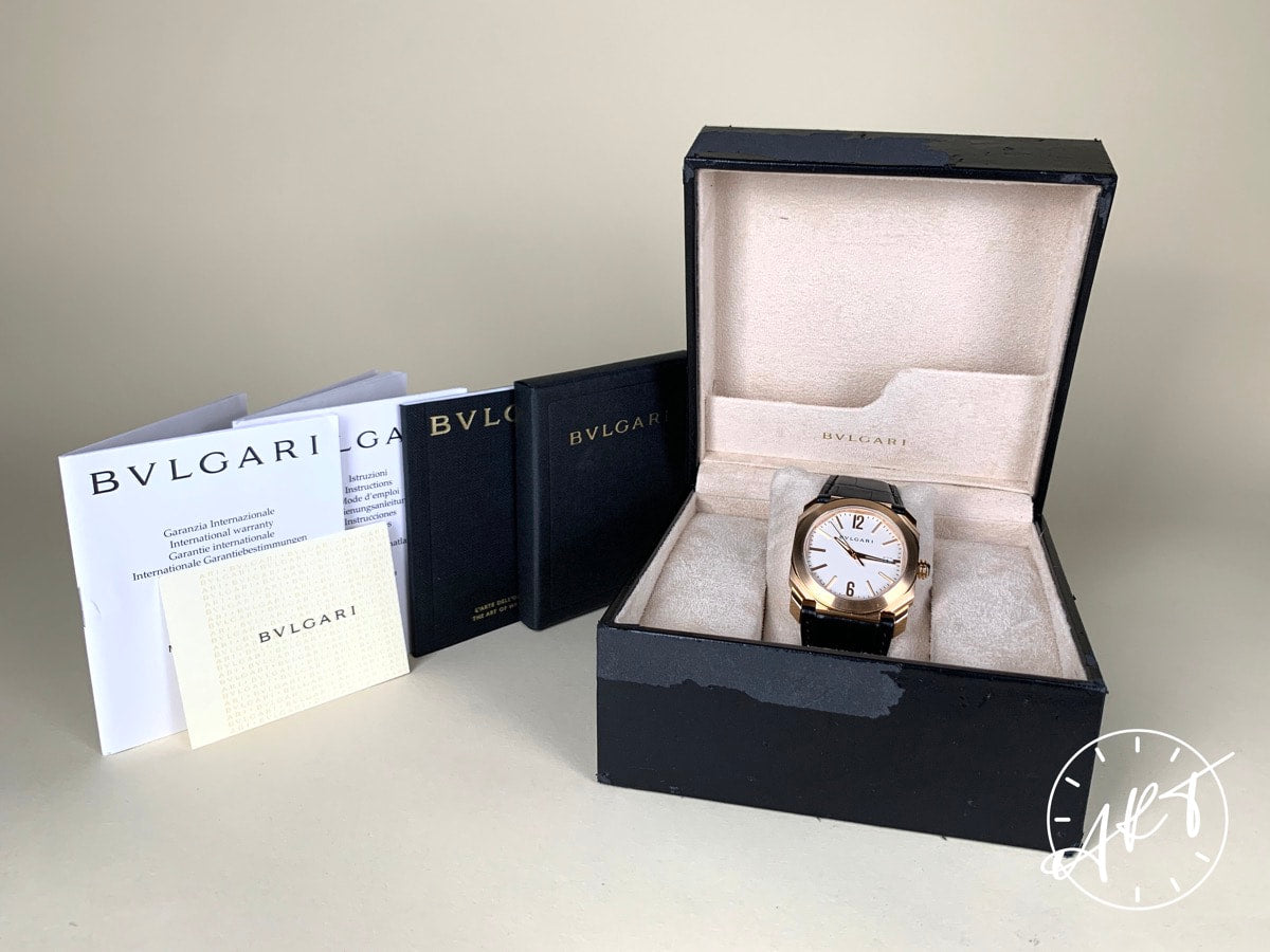 Bvlgari Octo Solotempo Silver Dial 18K Pink Gold Auto Watch 102119 in FULL SET