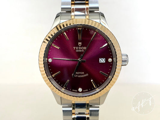 NEW Tudor Classic Date Bordeaux Dial Two-Tone 18K Gold & SS Watch 12513 w/ Paper