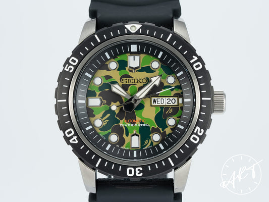 NEW Seiko Seiko X BAPE Day-Date Black Bezel Camouflage Dial SS JAPAN ONLY 999 Pcs Ltd Diver Watch SZEL003 BP