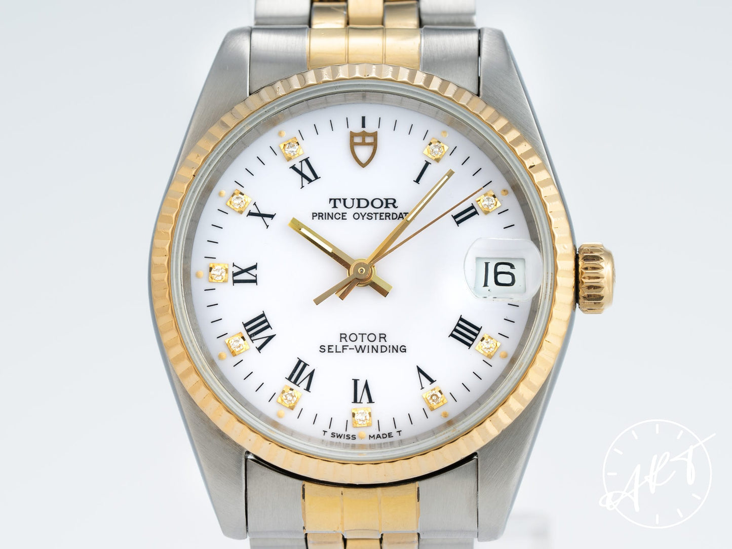 Tudor Prince Oysterdate White Diamond Dial 18K Gold & Stainless Steel Auto Watch