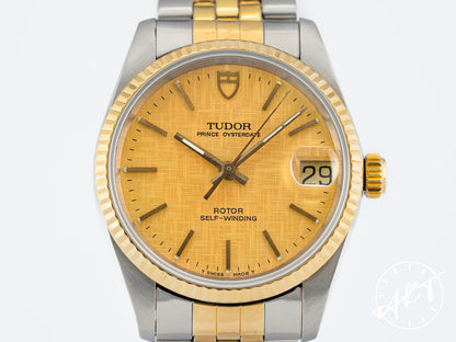 1994 Tudor Prince Date Gold Linen Dial 18K Gold & SS Auto Watch 72033