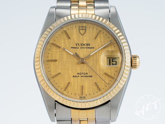 Tudor Prince Oysterdate Gold Linen Dial 18K Gold & Stainless Steel Auto Watch