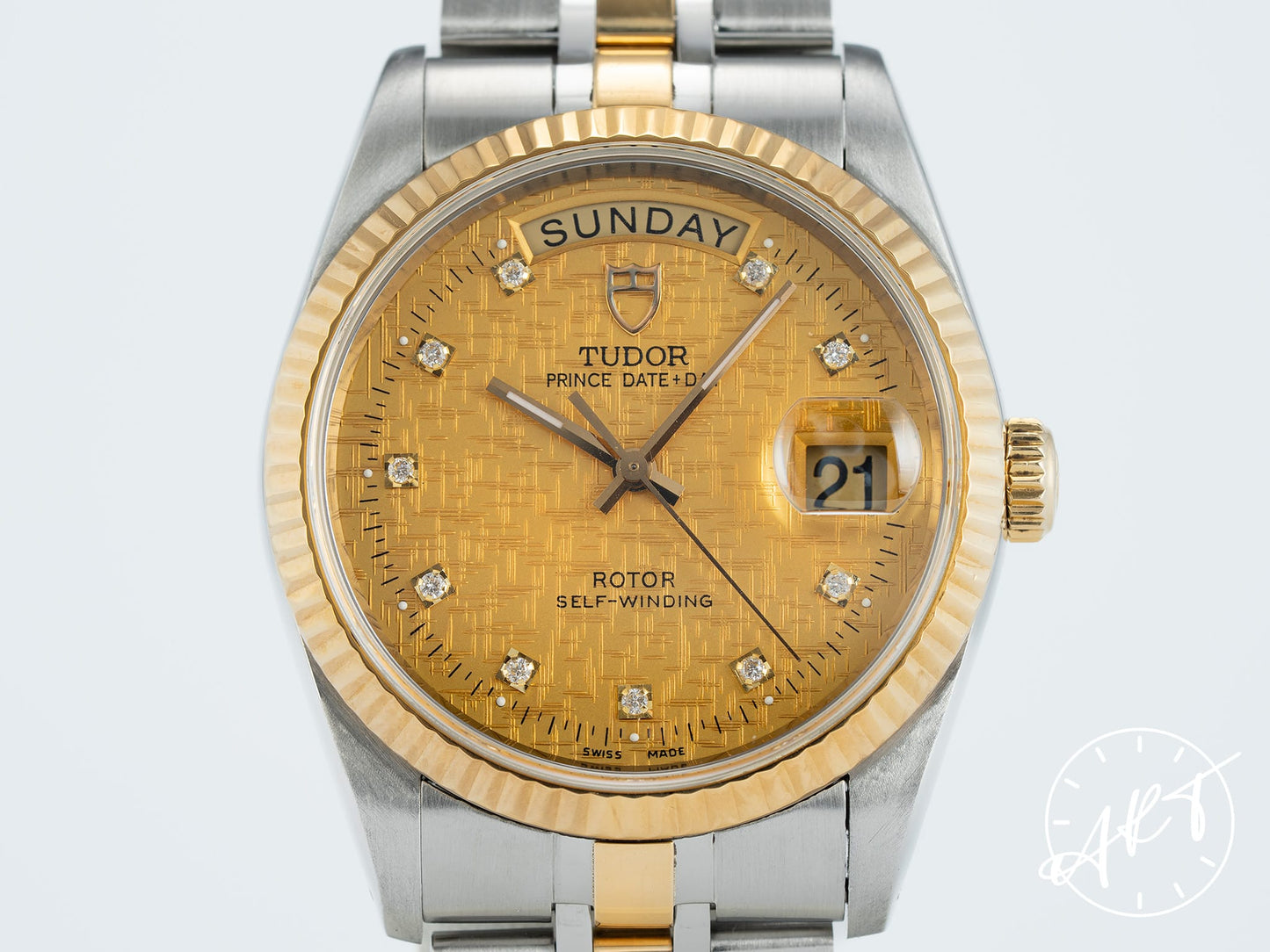 Tudor Prince Day-Date Gold Linen Diamond Dial 18K Gold & SS Watch 76213