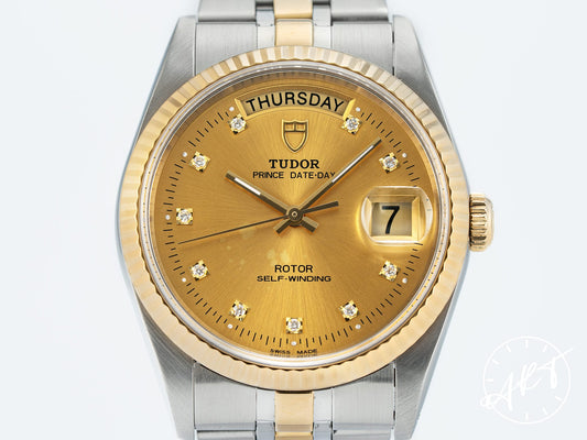 Tudor Prince Day-Date Gold Diamond Dial 18K Gold & SS Auto Watch 76213