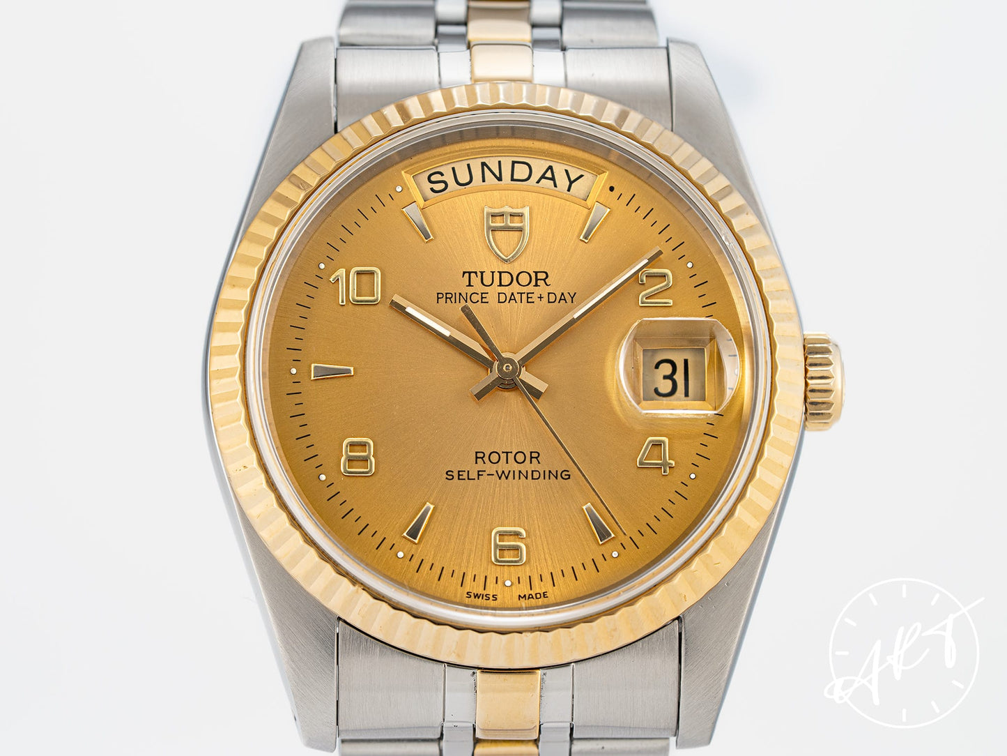 Tudor Prince Day-Date Gold Arabic Dial 18K Gold & SS Auto Watch 76213